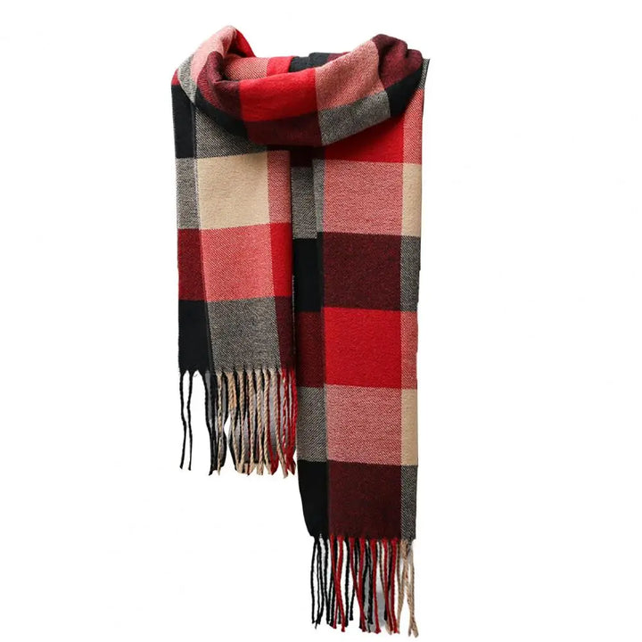 Long Tassel Scarf – Faux Cashmere Plaid Wrap for Men & Women