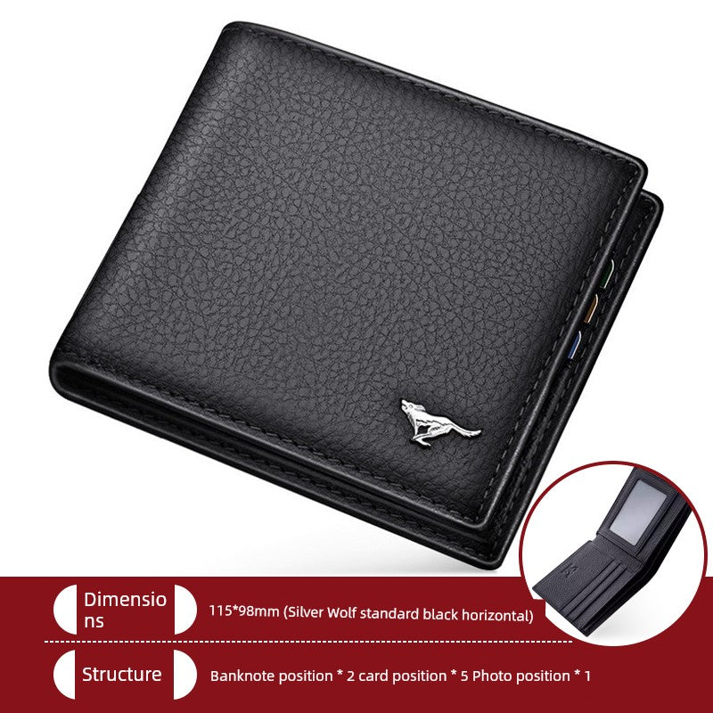 SEPTWOLVES Men's Simplicity First Layer Cowhide Short Wallet