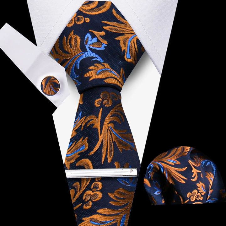 Tie For Men Business Luxury Fashion Necktie Navy Blue 4pcs Set Tie Clip Cufflinks Pocket Square Wedding Suit Accessories Gravata