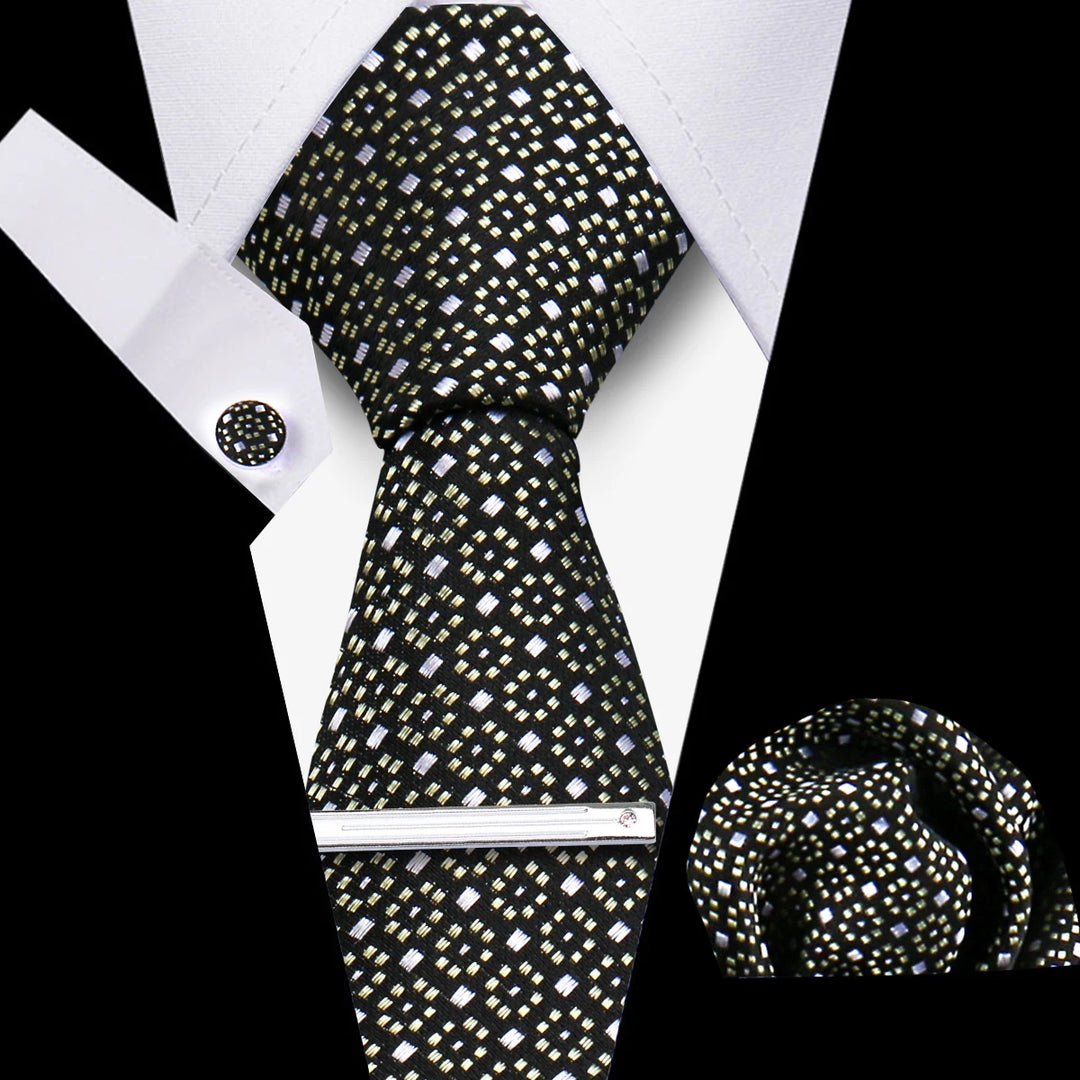 Tie For Men Business Luxury Fashion Necktie Navy Blue 4pcs Set Tie Clip Cufflinks Pocket Square Wedding Suit Accessories Gravata