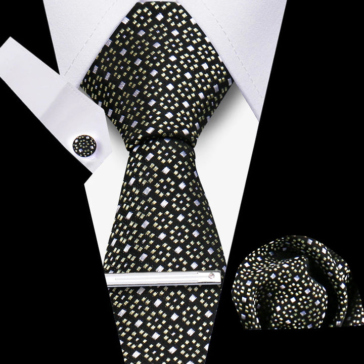 Tie For Men Business Luxury Fashion Necktie Navy Blue 4pcs Set Tie Clip Cufflinks Pocket Square Wedding Suit Accessories Gravata