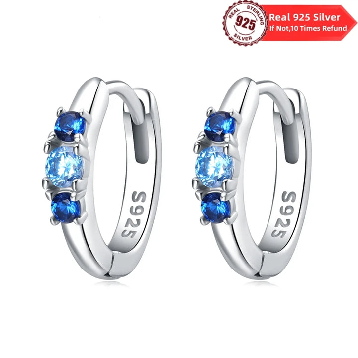 100% Real 925 Sterling Silver Simple Inlaid zircon Blue and Green Earring For Women Making Jewelry Gift Wedding Party Engagement