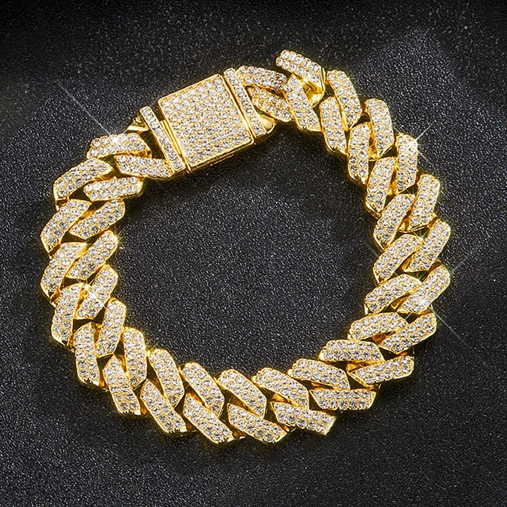 Frosted 15MM Cuban Chain Necklace – Rhinestone Hip Hop Bling