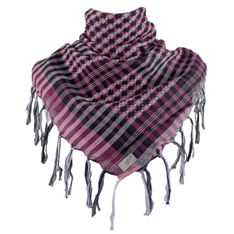 Arab Style Keffiyeh – Houndstooth Pattern Shemagh with Fringe