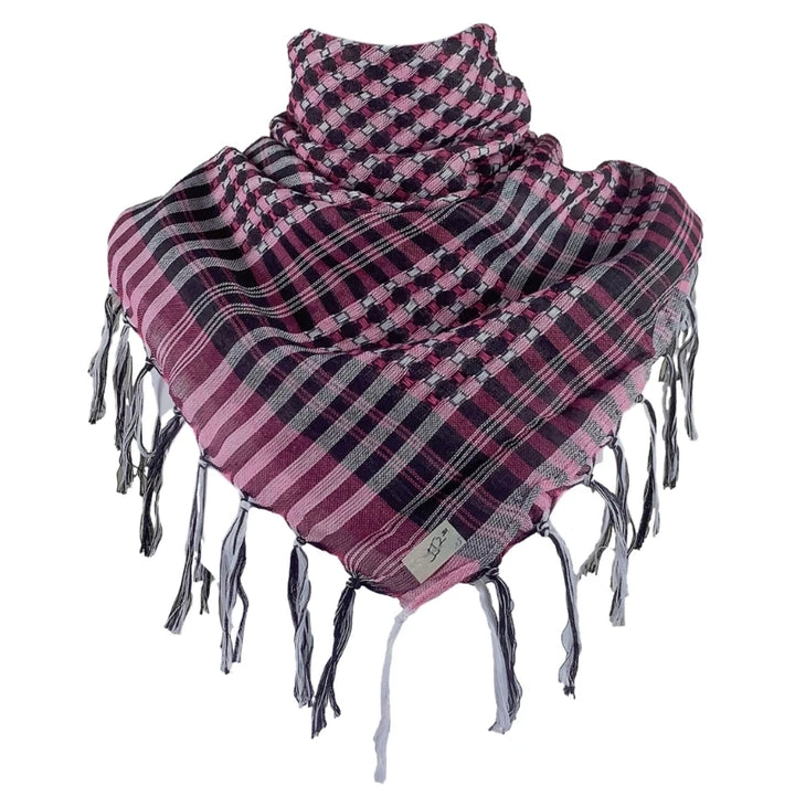 Arab Style Keffiyeh – Houndstooth Pattern Shemagh with Fringe