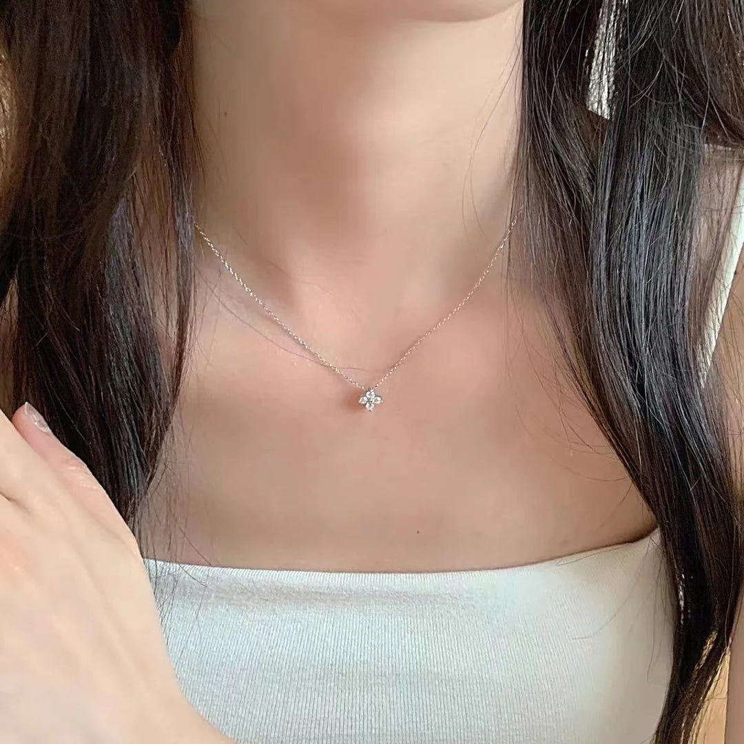 18K Gold-Plated Zircon Necklace – S925 Sterling Silver Four Leaf Clover Pendant for Women