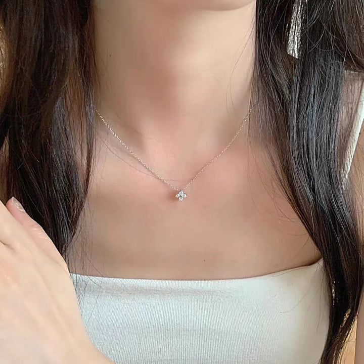 18K Gold-Plated Zircon Necklace – S925 Sterling Silver Four Leaf Clover Pendant for Women