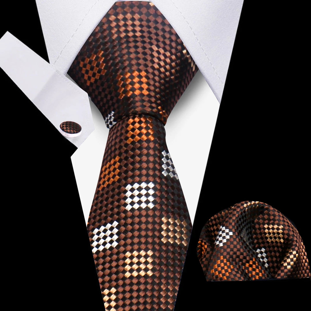 Elegant Ties For Men Gift Fashion Men Tie Set Striped Luxury Necktie Handchief Cufflinks 3 Pcs Business Wedding Suit Accessories
