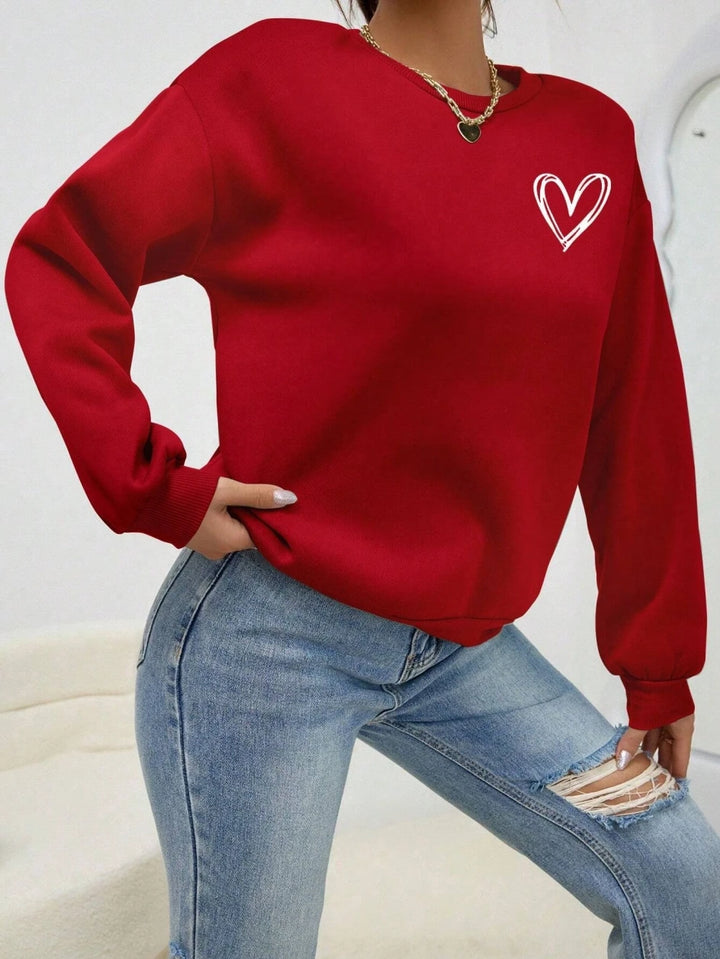 Heart Print Casual Sweatshirt