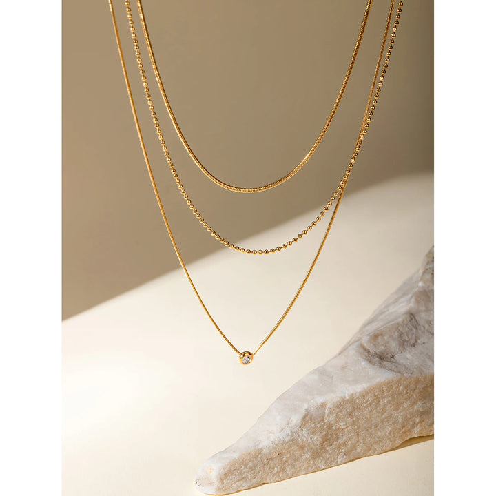 18K PVD Minimalist Light Cozy Stainless Steel Three Layer Y Shaped Necklace Chain Trendy Women Premium Jewelry Bijoux