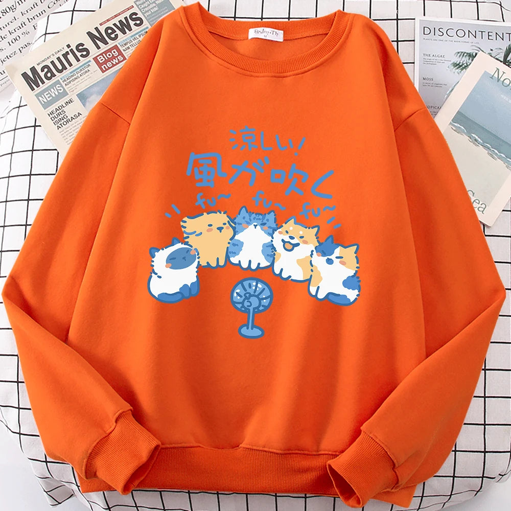 5 Cats Fan Print Sweatshirt