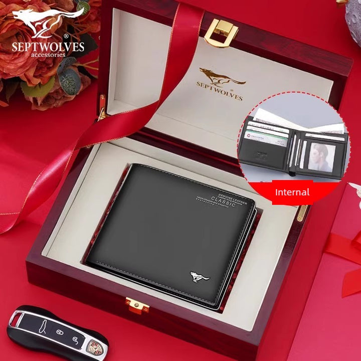 SEPTWOLVES Men Genuine Leather Dad's Wallet for Husband