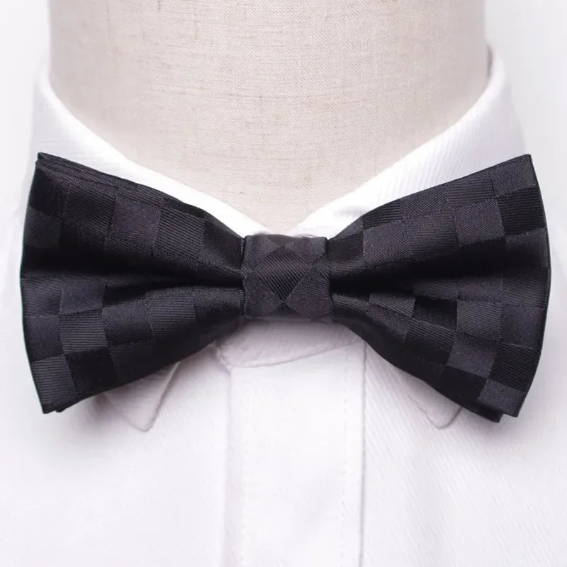 Men’s Classic Black Bow Tie – Formal Polyester Woven Pattern