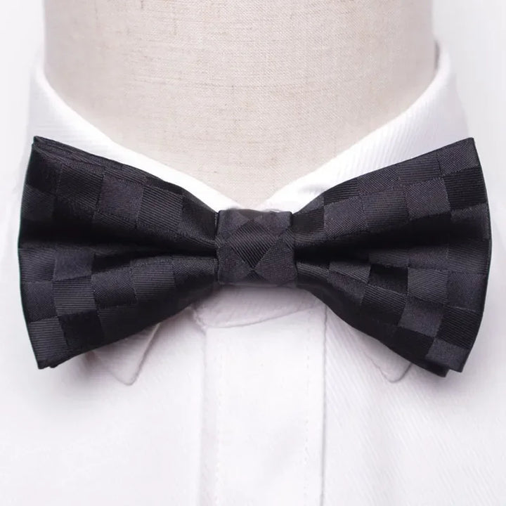 Men’s Classic Black Bow Tie – Formal Polyester Woven Pattern