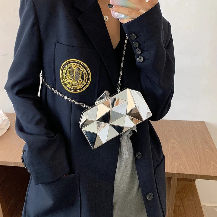 Aurora Gold Box Clutch – Geometric Mini Purse for Evening Glam
