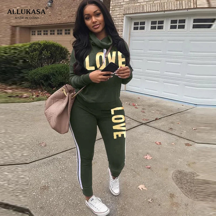 LOVE" Print Hoodie Set