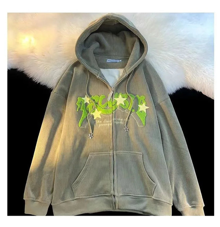 Embroidered Zip-Up Hoodie for Women