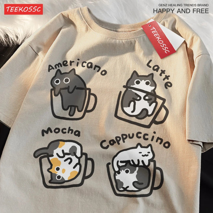 Mocha Cat Coffee Tee – Cute Summer Cotton Unisex Shirt