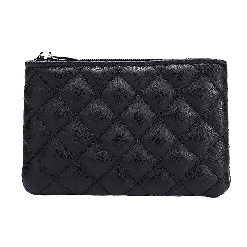 Plaid PU Leather Coin Purse – Mini Zipper Wallet & Card Holder for Women