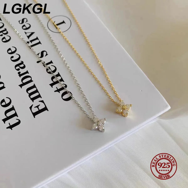 18K Gold-Plated Zircon Necklace – S925 Sterling Silver Four Leaf Clover Pendant for Women