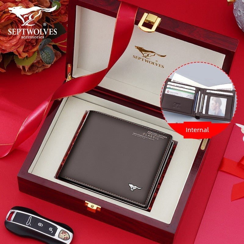 SEPTWOLVES Men Genuine Leather Dad's Wallet for Husband