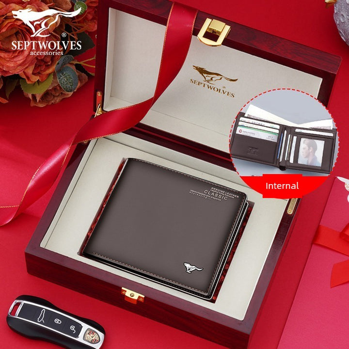 SEPTWOLVES Men Genuine Leather Dad's Wallet for Husband
