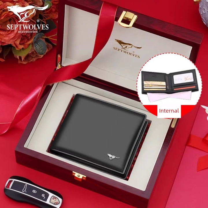 SEPTWOLVES Men Genuine Leather Dad's Wallet for Husband