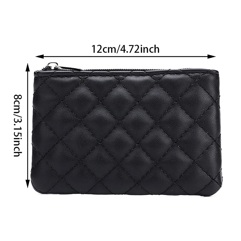 Plaid PU Leather Coin Purse – Mini Zipper Wallet & Card Holder for Women