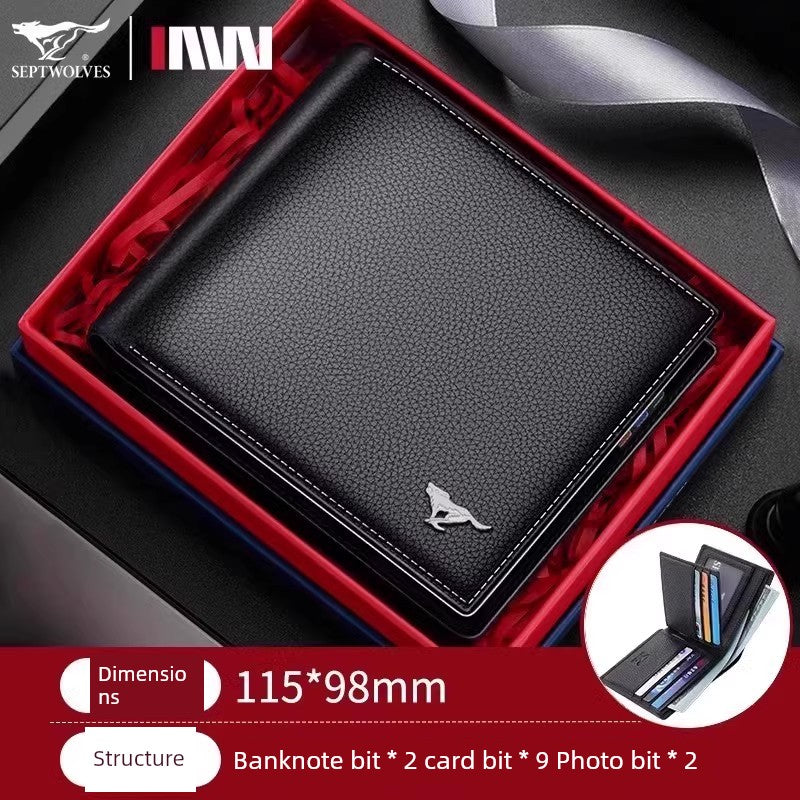 SEPTWOLVES Men Genuine Leather Genuine Goods Short One-Piece Wallet