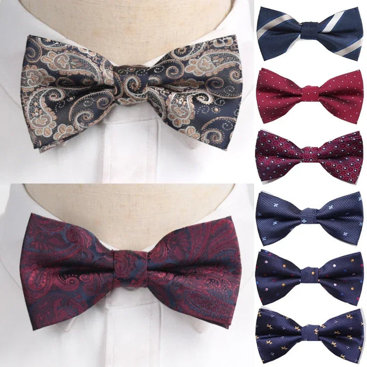 Men’s Classic Black Bow Tie – Formal Polyester Woven Pattern