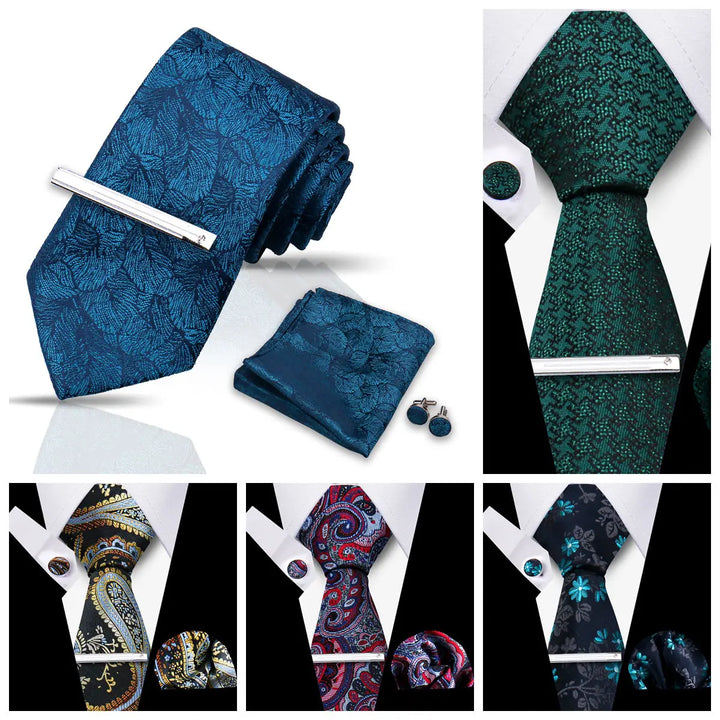 Tie For Men Business Luxury Fashion Necktie Navy Blue 4pcs Set Tie Clip Cufflinks Pocket Square Wedding Suit Accessories Gravata