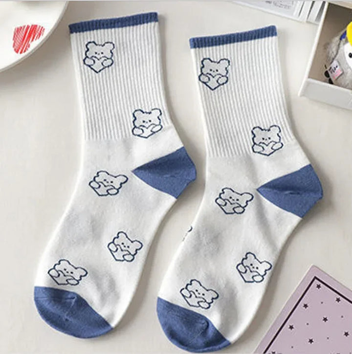 Women's Socks Warm Socks In Autumn and Winter Blue Socks Students High-top Striped Checkered Sports Stockings