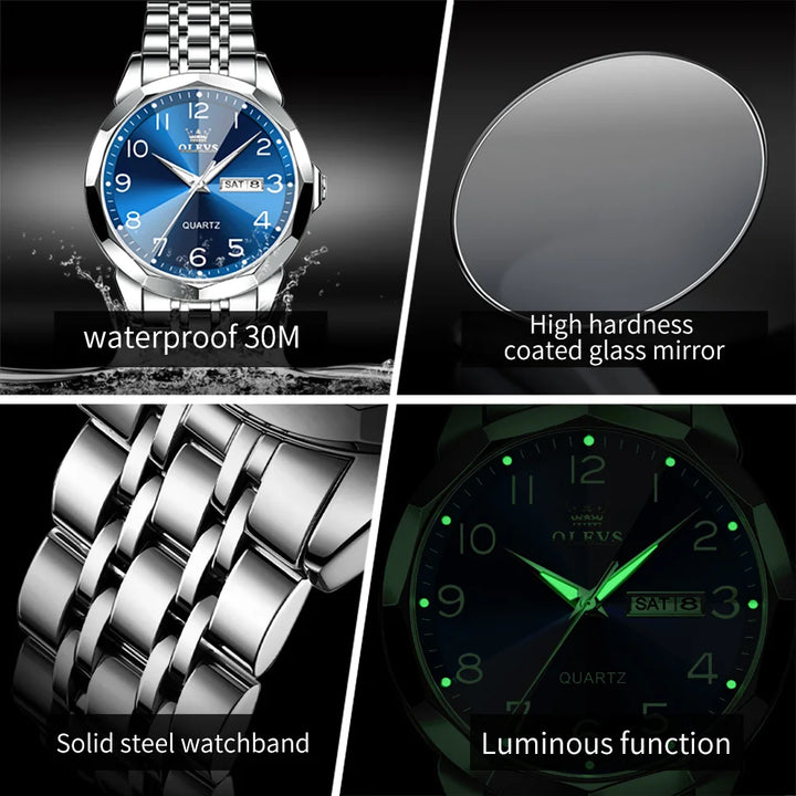 OLEVS™ – Luminous Waterproof Quartz Watch for Men
