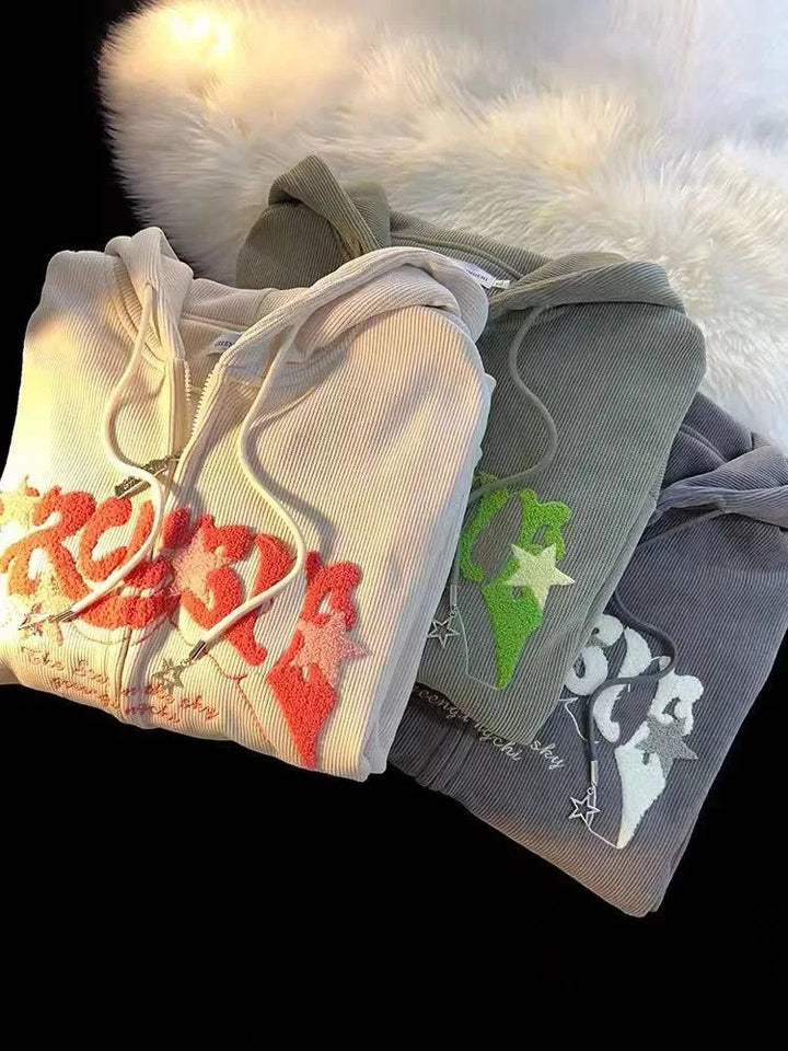 Embroidered Zip-Up Hoodie for Women