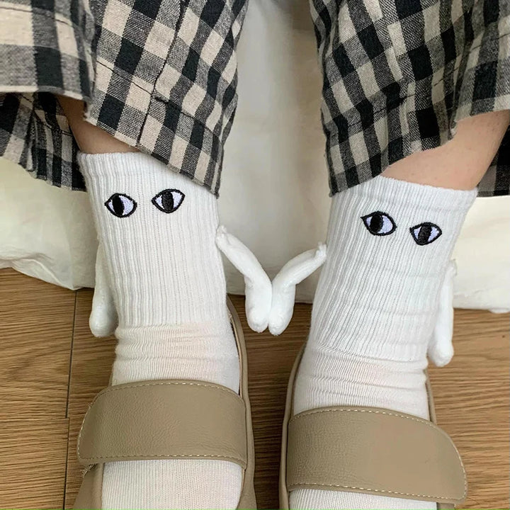 1 Pair Cute Socks Hand In Hand Sock Women Lovely High Quality Solid Color Black White Socks Summer Lace Mesh Short Socks