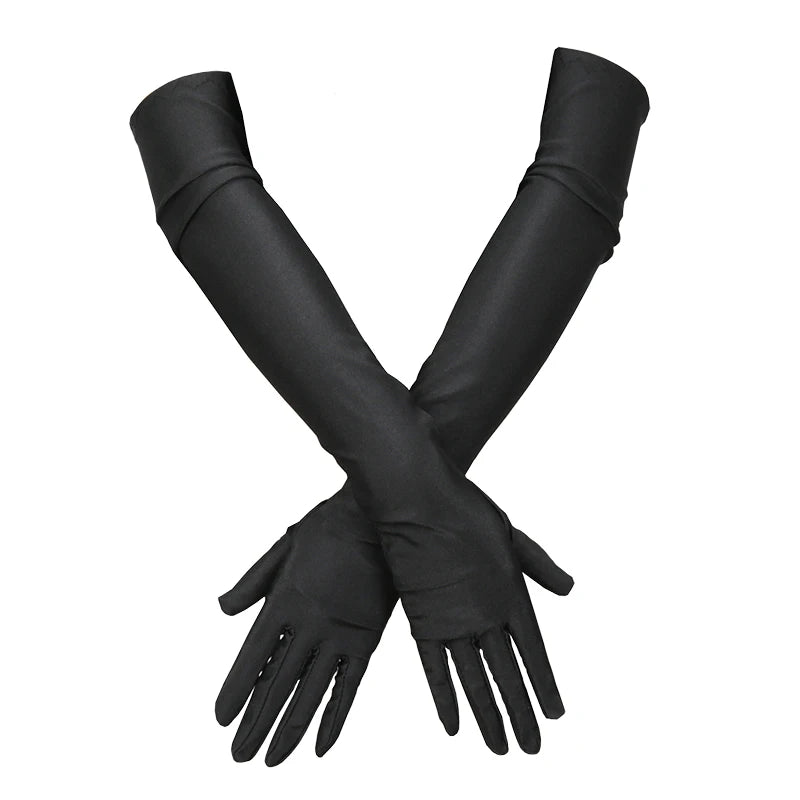 Women Long Gloves Finger Elbow Protection Opera Evening Party Prom Costume Adult Fashion Accessories Breathable Black Mittens