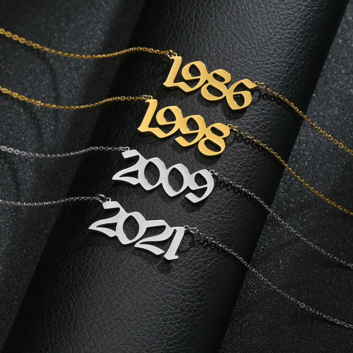 Stainless Steel 1980-2021 Birth Year Necklaces for Women Men Choker Date Number Pendant Necklace Jewelry Commemorat Gift