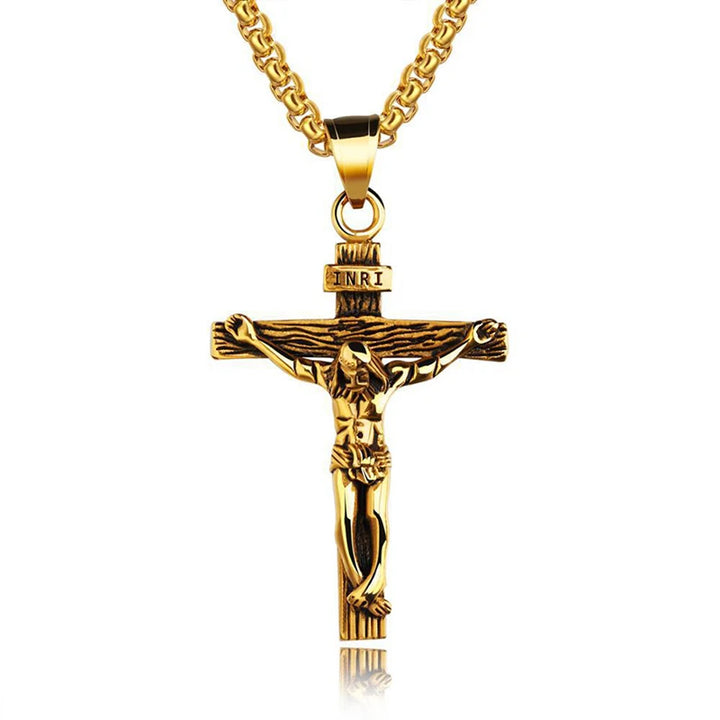 . Faith Cross Pendant Necklace – Gold & Silver Stainless Steel Chain for Men