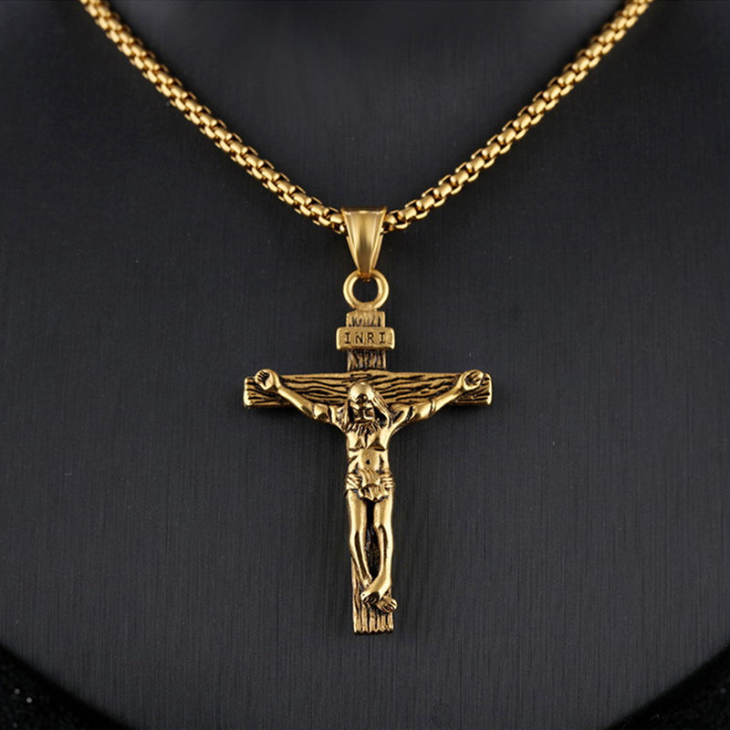 . Faith Cross Pendant Necklace – Gold & Silver Stainless Steel Chain for Men