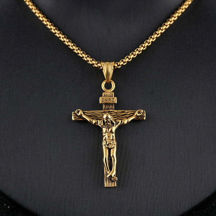 . Faith Cross Pendant Necklace – Gold & Silver Stainless Steel Chain for Men
