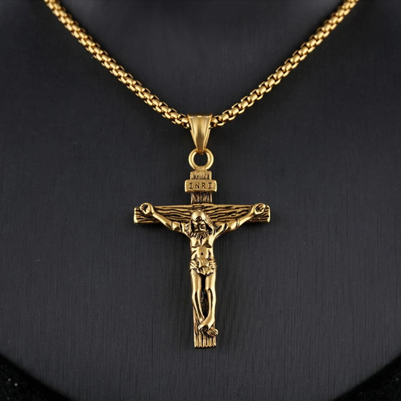 . Faith Cross Pendant Necklace – Gold & Silver Stainless Steel Chain for Men