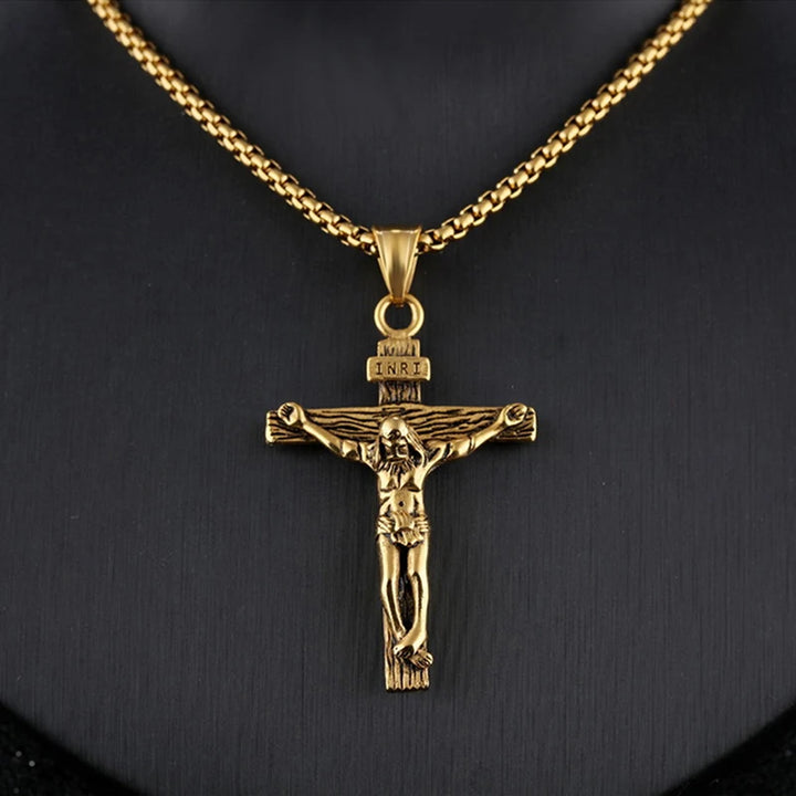 . Faith Cross Pendant Necklace – Gold & Silver Stainless Steel Chain for Men