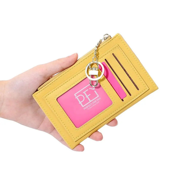 Ultra-Thin PU Leather Wallet – Mini Coin Purse with Keychain