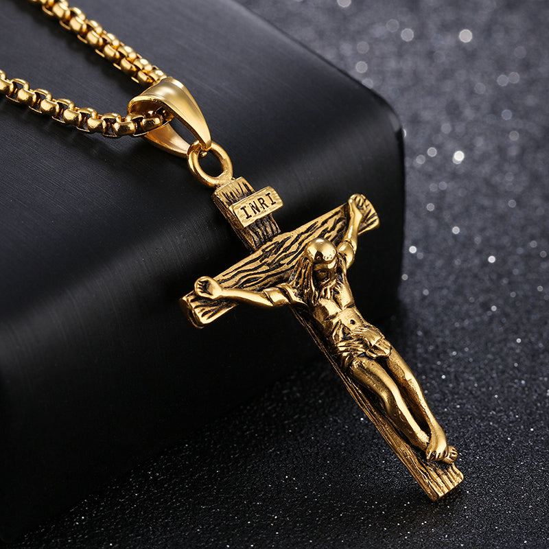 . Faith Cross Pendant Necklace – Gold & Silver Stainless Steel Chain for Men