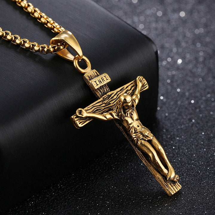 . Faith Cross Pendant Necklace – Gold & Silver Stainless Steel Chain for Men
