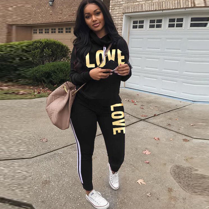 LOVE" Print Hoodie Set
