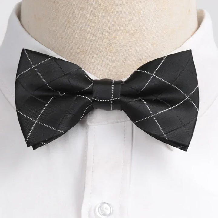 Men’s Classic Black Bow Tie – Formal Polyester Woven Pattern