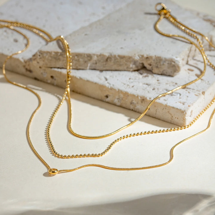 18K PVD Minimalist Light Cozy Stainless Steel Three Layer Y Shaped Necklace Chain Trendy Women Premium Jewelry Bijoux