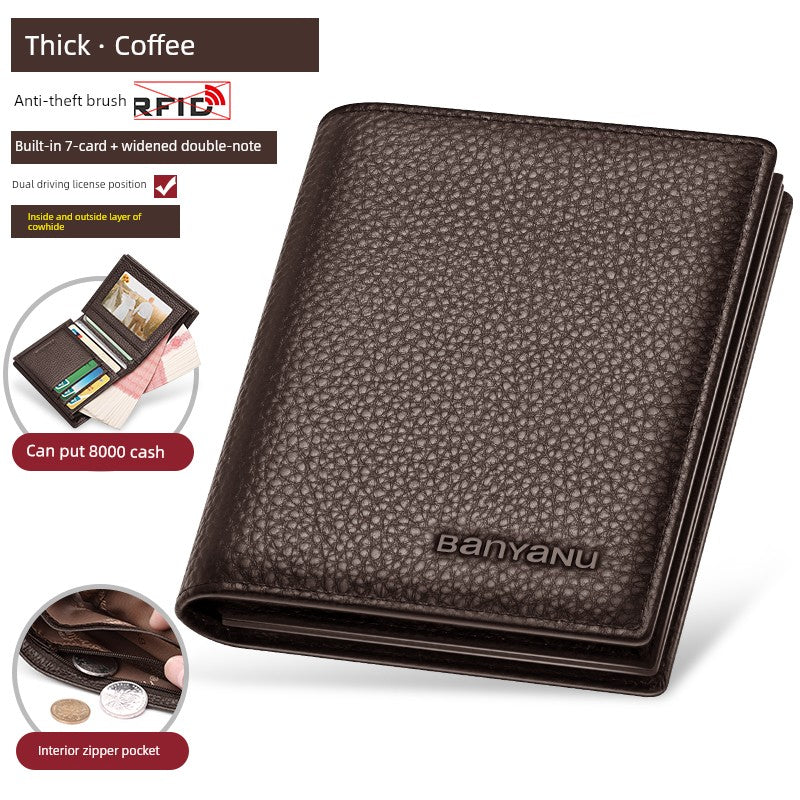 Banyanu Men's Horizontal Leather Driving License One-Piece Wallet