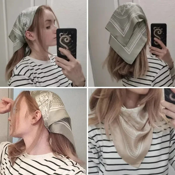 Printed Square Scarf – 70cm Paisley Bandana for Hair & Headwear
